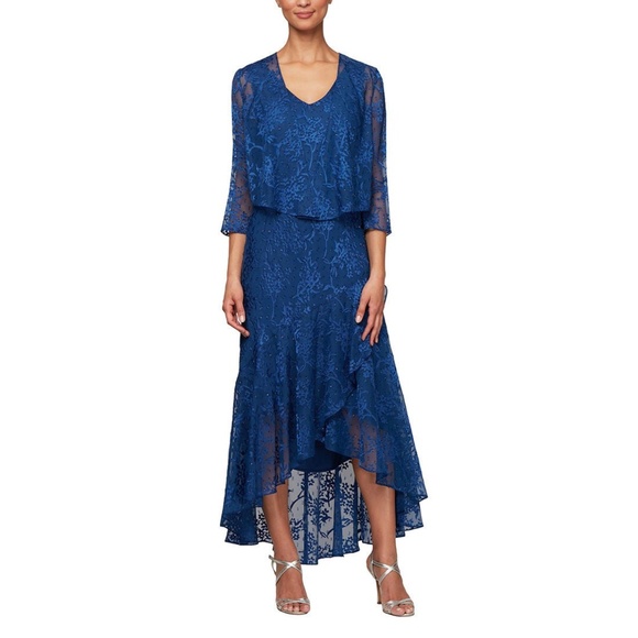 Alex Evenings Dresses & Skirts - NWT New Alex Evenings Royal Blue Tea-Length Jacket Dress with Tulip Hem Skirt 10